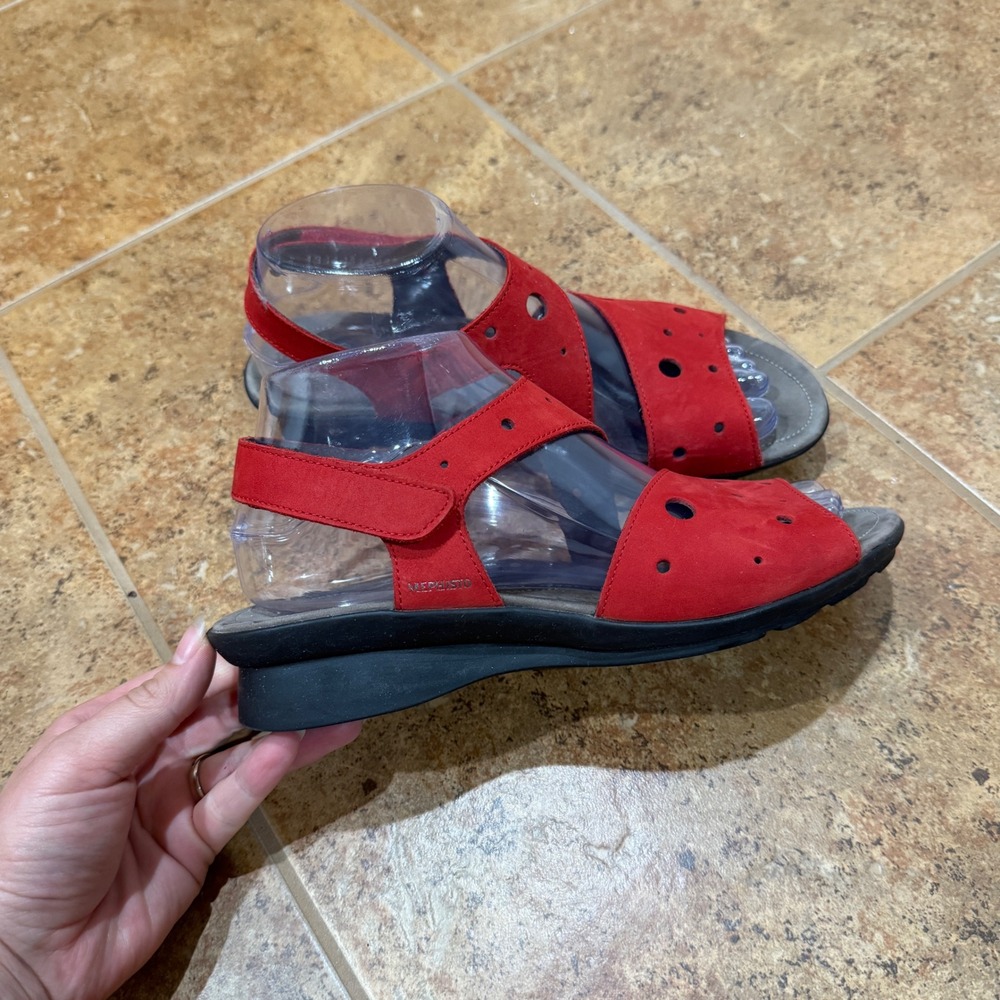 Mephisto‎ Phiby Perf Sandals Scarlet Red Nubuck Leather Perforated Sz 38 US 8 - Picture 3 of 11